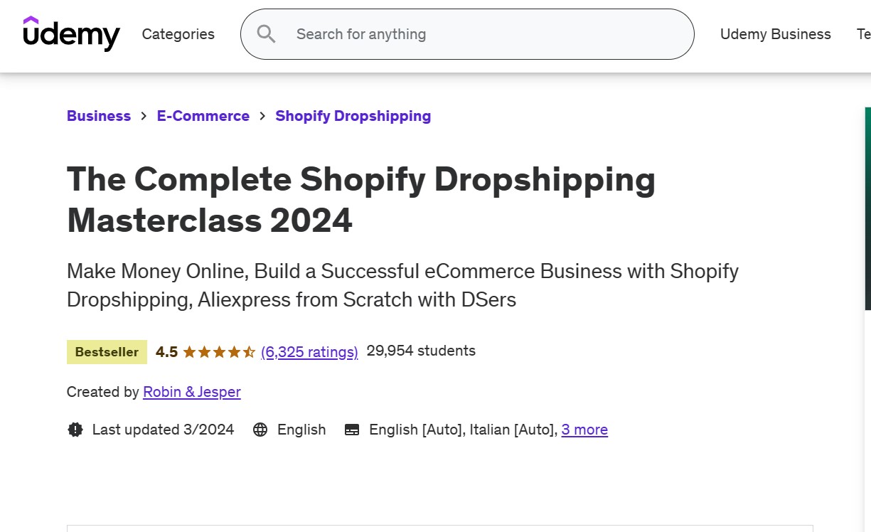The Complete Shopify Dropshipping Masterclass 2024